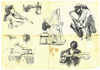 Poster - musicians with musical instruments.