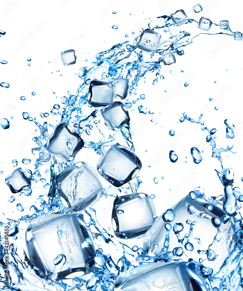 Ice cubes in water splash