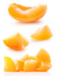 Collection of slice apricots, isolated on white background