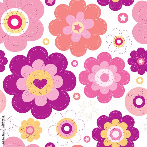 Naklejka na szybę Seamless flower pink retro background pattern in vector