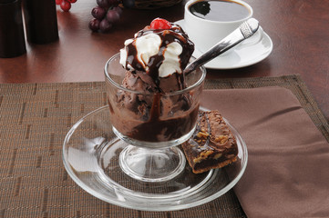 Poster - Ice cream sundae with coffee