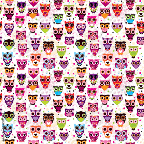 Obraz w ramie Seamless colourfull owl pattern for kids in vector