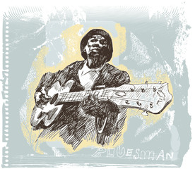 Poster - blues man with guitar