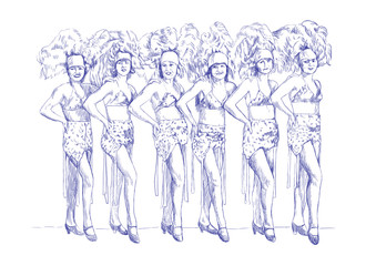 Poster - cancan girls (this is original blue sketch, sharp lines !)