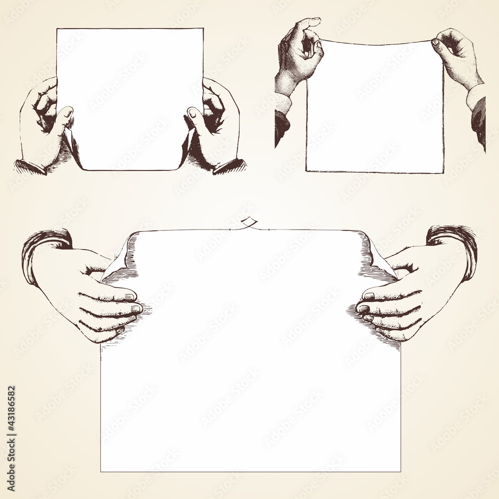 Set of Vintage Hands holding blank paper Stock Vector | Adobe Stock