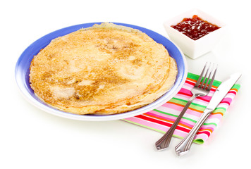 Canvas Print - Stack of tasty pancakes isolated on white