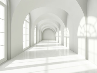 Fototapeta Biały Długi Korytarz z efektem trójwymiaru optycznie powiększy wnętrze