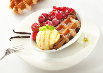 Wall Mural - Waffle with icecream and berries