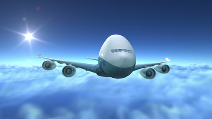 Wall Mural - Airplane flying over clouds, 3d animation