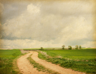 Sticker - paper texture. rural road in retro style