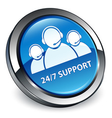 24/7 support team icon 3D blue button