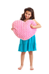 Wall Mural - Little girl with heart pillow