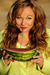 beautiful woman, eating, health, smiling, watermelon