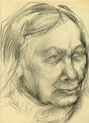 Poster - old woman, pencil technique