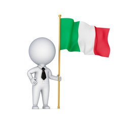 Poster - .3d small person with an Italian flag in a hand.