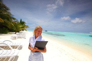 Sticker - business woman on ocean coast