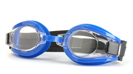 Wall Mural - blue swim goggles isolated on white.