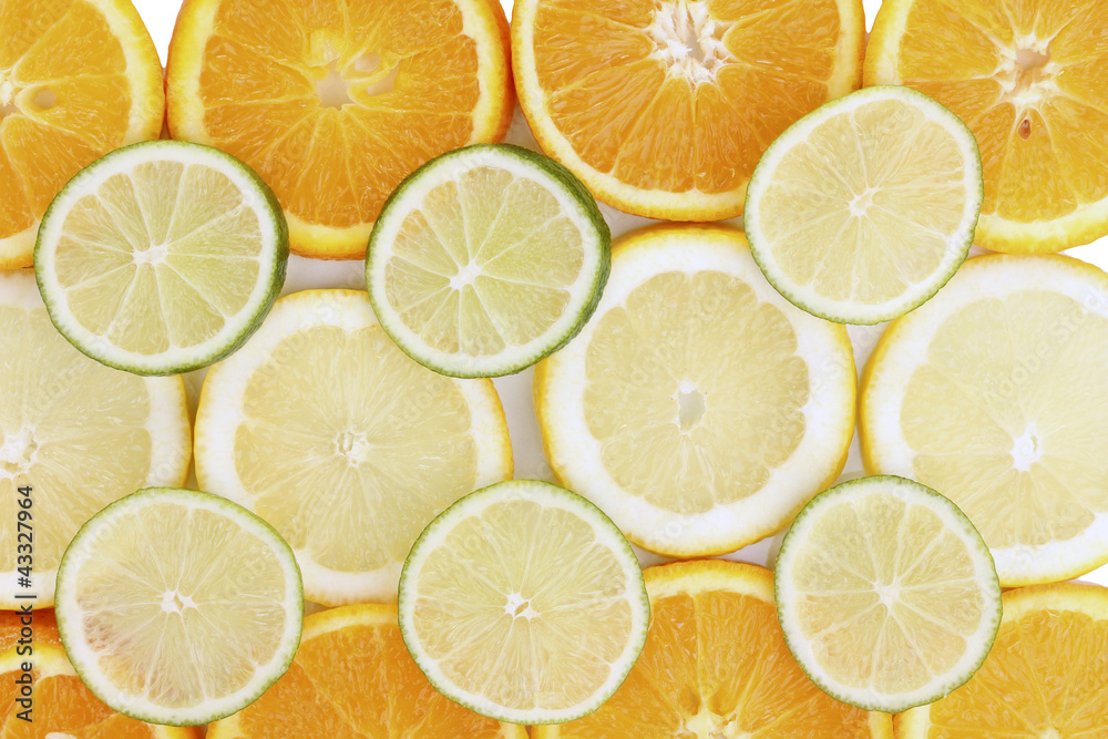Orange lime and lemon close up