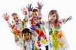 © Andres Rodriguez/Blend Images - Messy Hispanic children finger painting