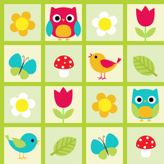 Fototapete - Seamless vector pattern with birds and flowers