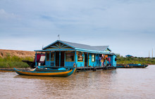 Houses On Stilts On Lake Tonle Sap Cambodia