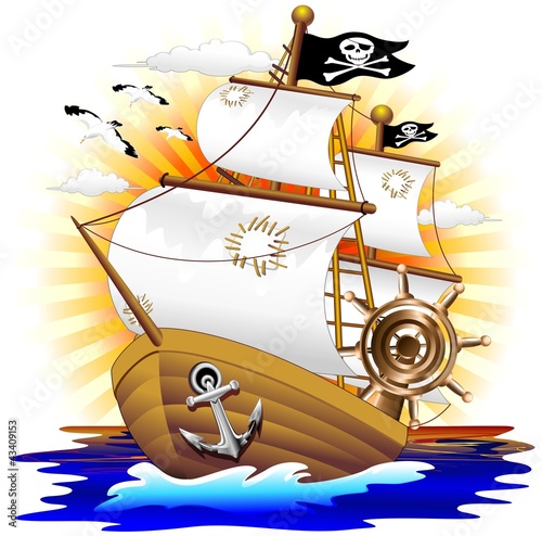 Naklejka dekoracyjna Nave Pirata Cartoon Pirate Ship-Vector