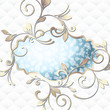 Elegant rococo label in pale blue on white