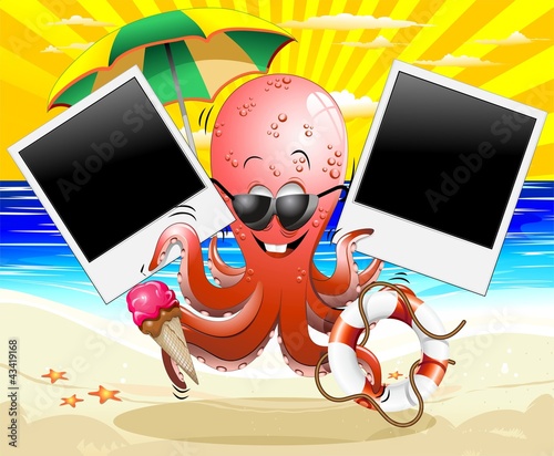 Polpo Vacanze al Mare Cartoon Octopus Summer Holidays