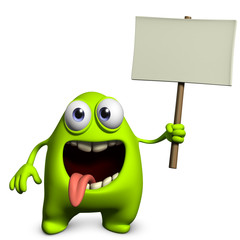 Canvas Print - cute monster holding placard