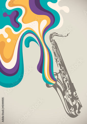 Fototapeta na wymiar Saxophone with liquid abstraction.