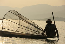Inle Lake Fisherman At Sunset, Shan State, Myanmar