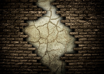 Canvas Print - broken brick wall