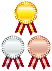 Poster - Award Badges Golden/Silver/Bronze Red Ribbon Wide Stripe