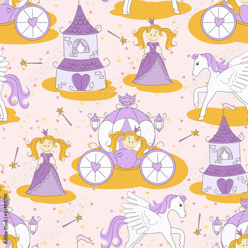 Obraz w ramie Princess seamless pattern