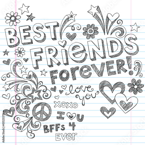 Fotografie, Obraz Best Friends Forever Sketchy Doodles Back to School Vector