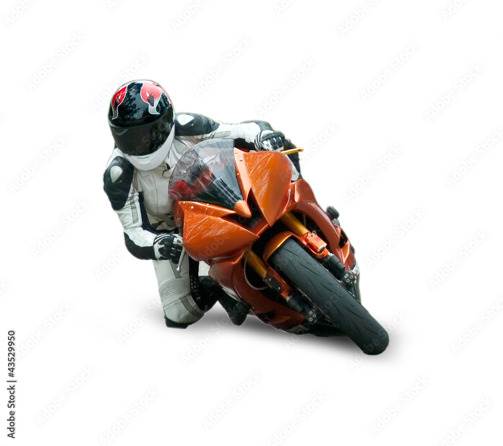 Foto-Doppelrollo - Motorcycle racer isolated on white background
