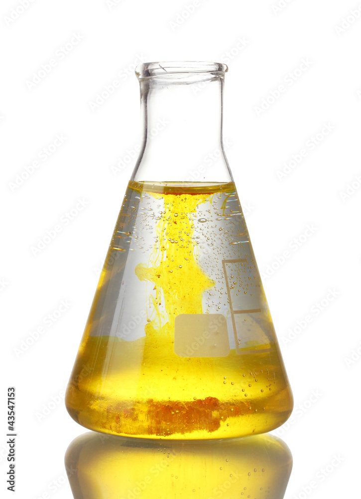 brightly ink in a flask with water isolated on white