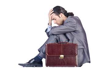 Wall Mural - Man with briefcase on white