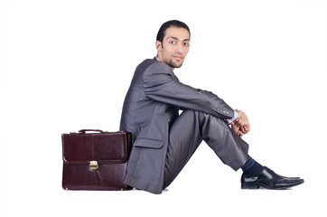 Wall Mural - Man with briefcase on white