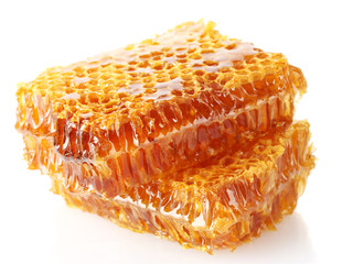 Wall Mural - sweet honeycombs with honey, isolated on white