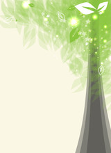 Abstract Futuristic Card Stylized Tree With Green Leafage