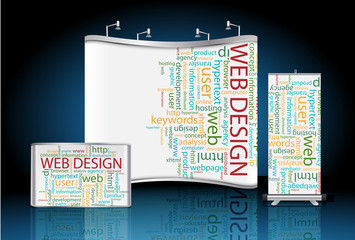 Poster - Vector blank trade show booth with roll up banner