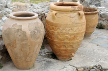 Three Ancient Pithoi In Knossos