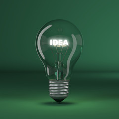 Poster - Light bulb with glowing text idea.