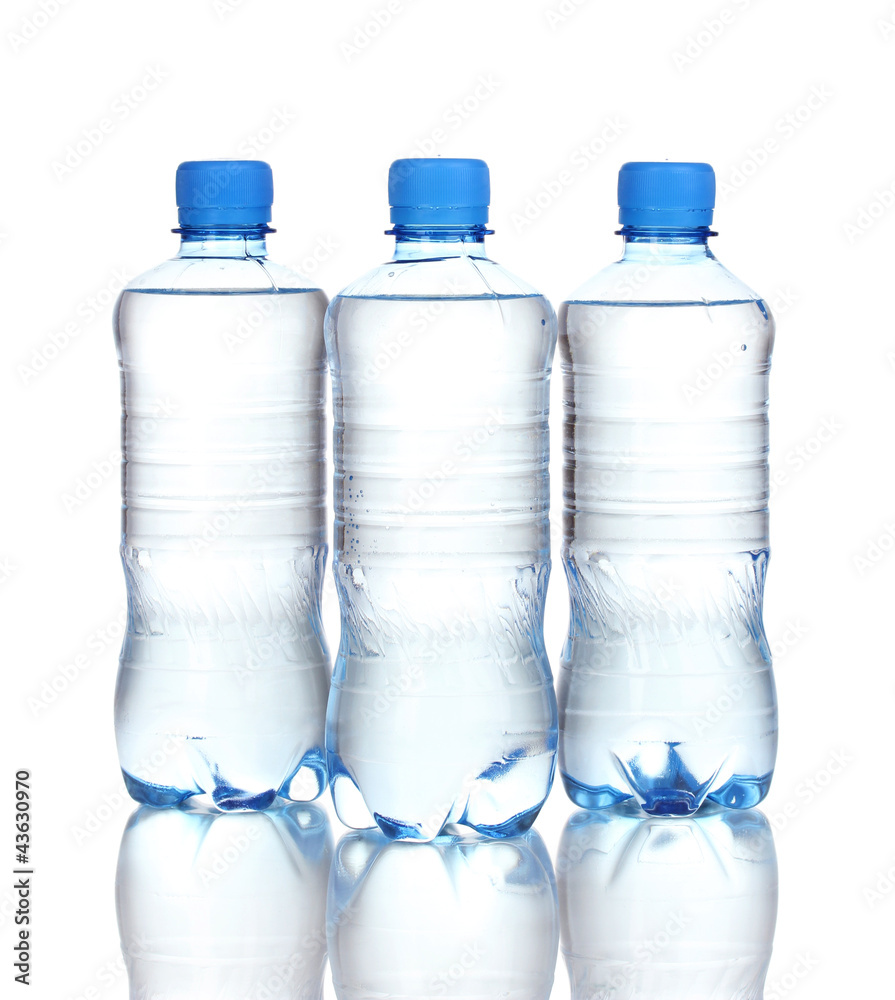 plastic bottles of water isolated on white