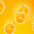 Vector Illustration of Orange Fruits falling in liquid 