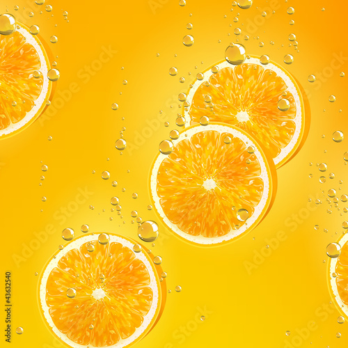 Naklejka - mata magnetyczna na lodówkę Vector Illustration of Orange Fruits falling in liquid