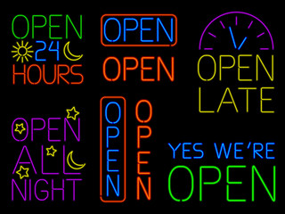 Wall Mural - Neon Open Signs