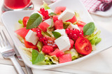 Fototapeta Kuchnia - summer salad with watermelon, feta cheese and mint