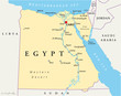 Egypt political map with capital Cairo, Nile, Sinai Peninsula and Suez Canal. Arab Republic of Egypt with international borders and neighbor countries. Illustration. English labeling. Vextor.